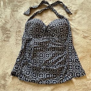 Merona navy blue and white pattern tie tankini top Size L